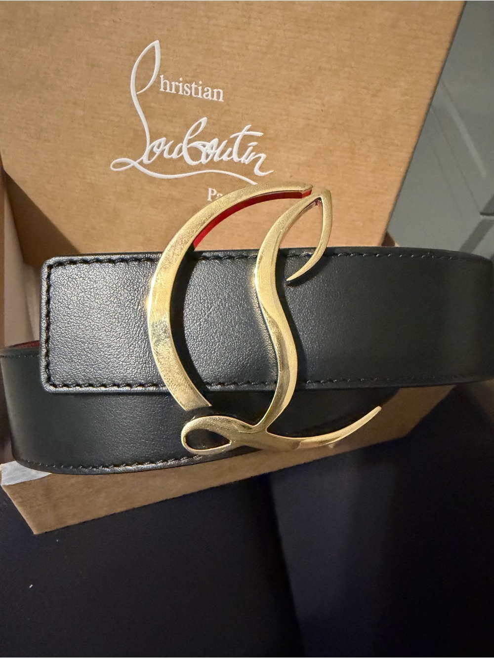 Christian Louboutin Black Leather Belt with Gold Signature Buckle - Picture 10 of 11